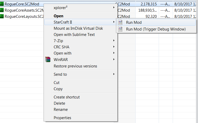 Context menu for mod files